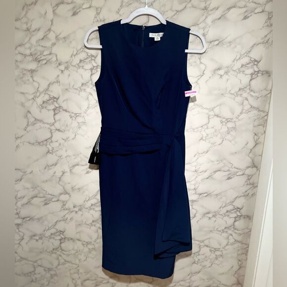 Kay Unger Raven Draped Sheath Midi Dress - Picture 3 of 16